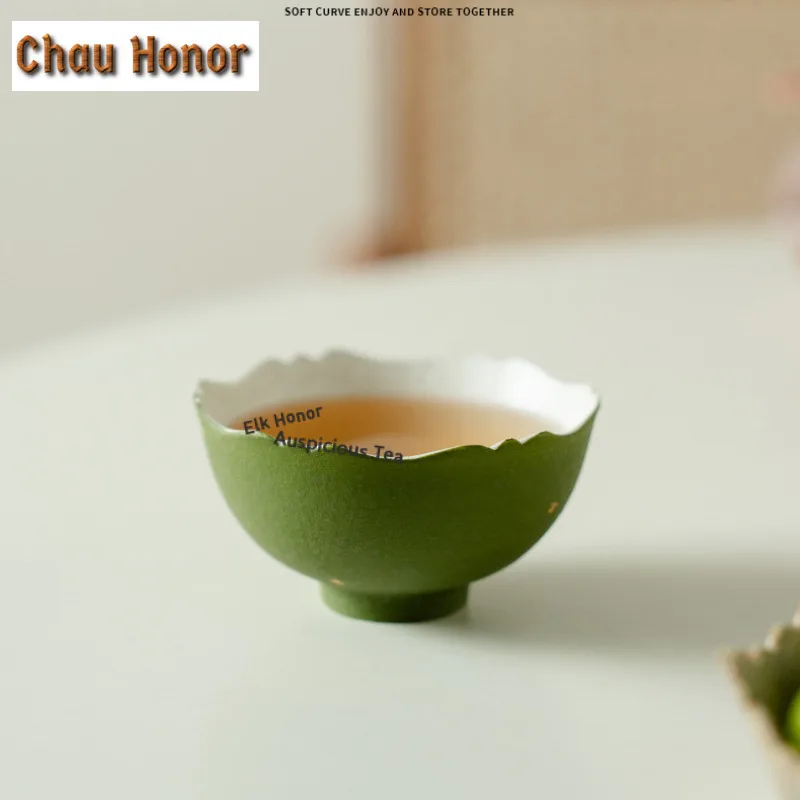 95ml Green Orange Sprinkling Golden Wave Teacup Ancient Tea Bowl Single Cups Tea-tasting Fragrance Cup Jianzhan Master Cups Gift