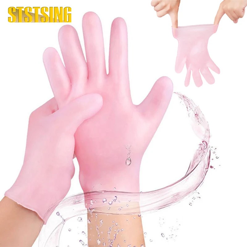 

1 Pair Soft Reusable Breathable Moisturizing Silicone Gloves Gel Cracked Hands Care Spa Waterproof Cleaning Work Rubbery Gloves