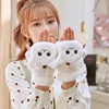 Lovely Plush Cat Mittens Fingerless Gloves Women Winter Warm Rabbit Fur Knit Mittens Flip Half Finger Gloves for Cycling Driving 3