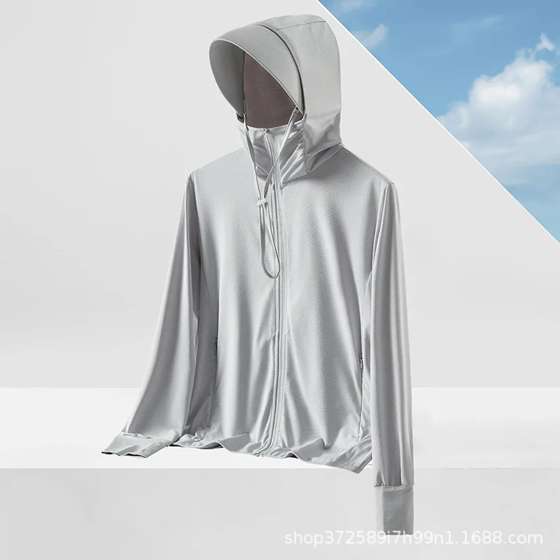 thumbnail image 1 of Ropa de protección solar de verano de seda de hielo para mujer, protección UV, fina, transpirable, ala grande, ropa de protección solar desmontable para hombres YC242, 1 of 5