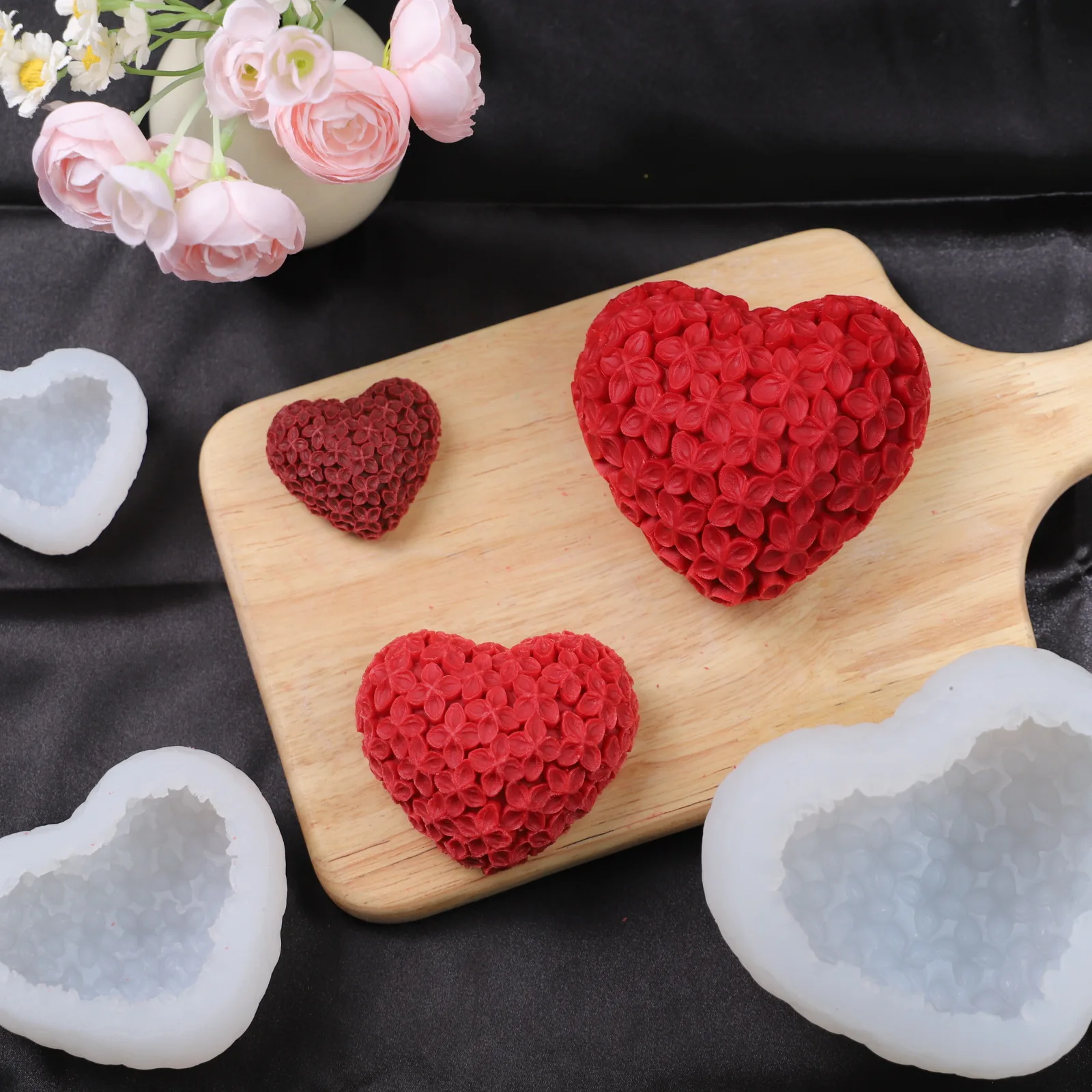 3D Love Heart Flower Silicone Candle Mold DIY Valentine's Day Heart Soap Resin Chocolate Baking Kit Wedding Party Craft