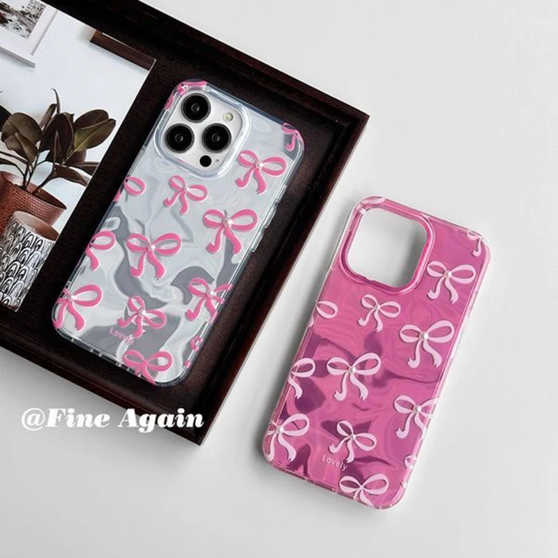 Pink Dazzle Pearl Bowknot Riband Lustre Lining Hard Phone Case