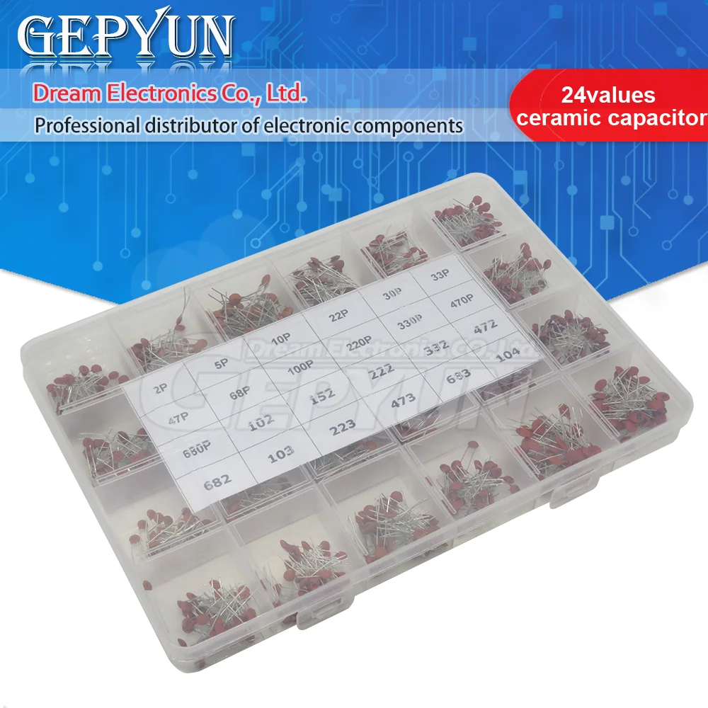 900 Pcs 2pF-0.1F Ceramic Capacitors Kit 30 Types With Component Box