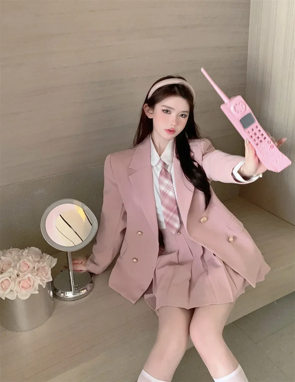 

Japanese Student JK School Uniform Korean Fashion Sweet Blazers School Girls Uniform Sexy Kawaii Mini Pleated Skirt Uniform Y2k