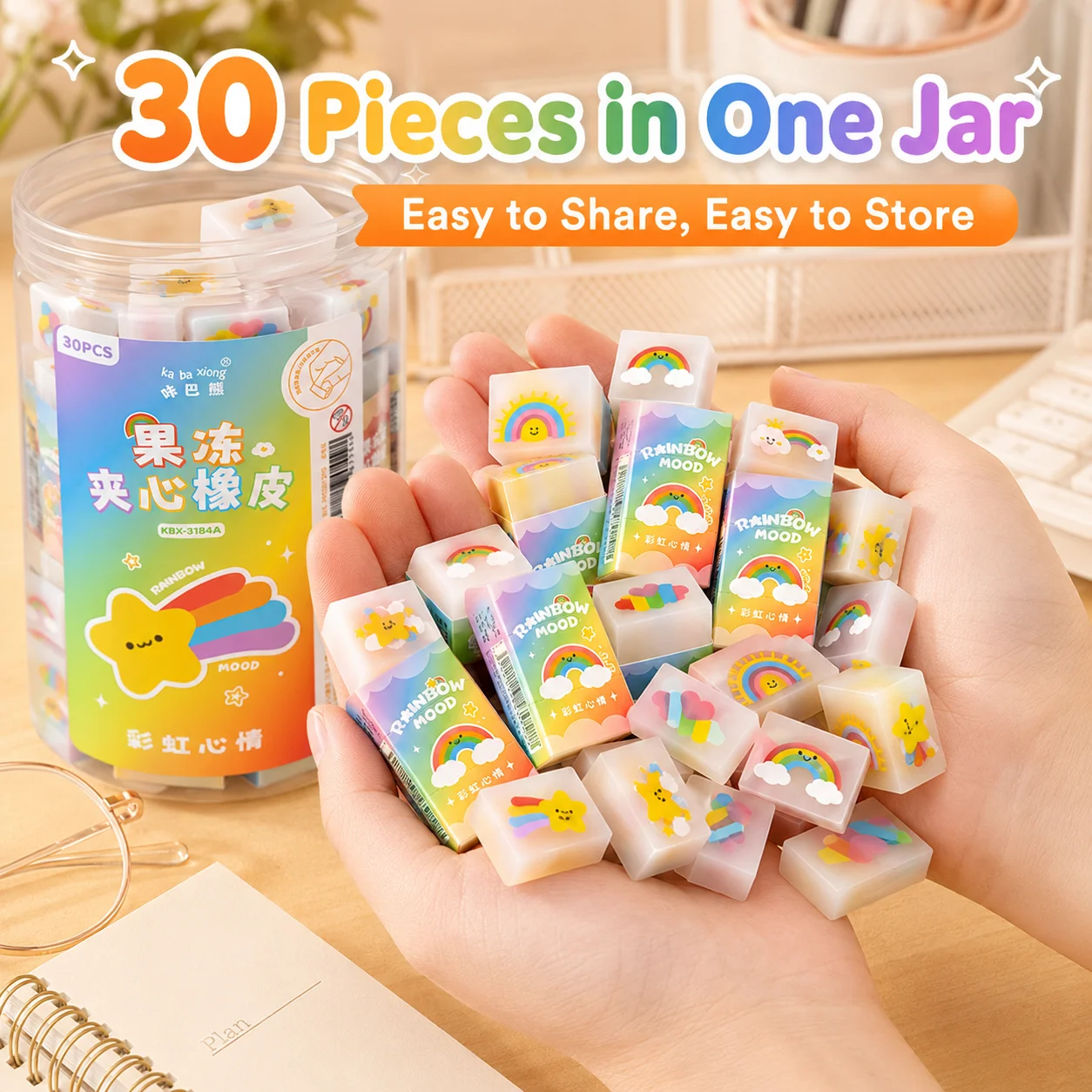 30Pcs Erasers,6 Assorted Cartoon Designs Eraser Pencil Erasers for  School Suies,Classroom Prize Party Favor Stationery Gifts - 4