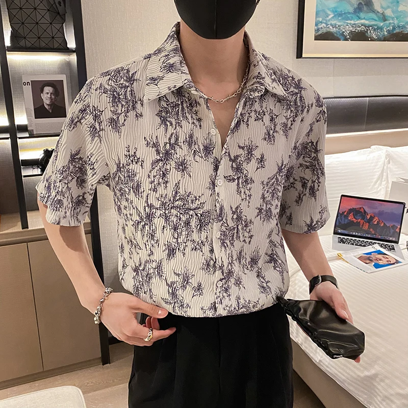 

Summer Floral Print Men's Shirts Summer Short Sleeve Loose Casual Shirts Fashion Lapel Shirt Streetwear Social Camisa Masculina