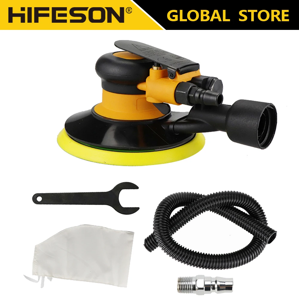 Air Sander Polisher with Vacuuming 6'' 150mm Car Paint Care Tool Polishing Random Orbital Palm Hard & Soft Brush M8 Threaded