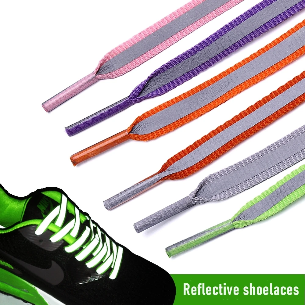 Pair Flat Colors Shoelaces Reflective Laces Board Shoes