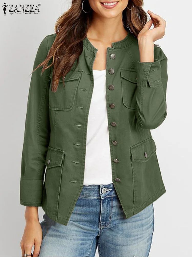 ZANZEA Stylish OL Coats Women Vintage Jackets Spring Female Outwears Casual Long Sleeve O Neck Coat Solid Buttons Down Jackets