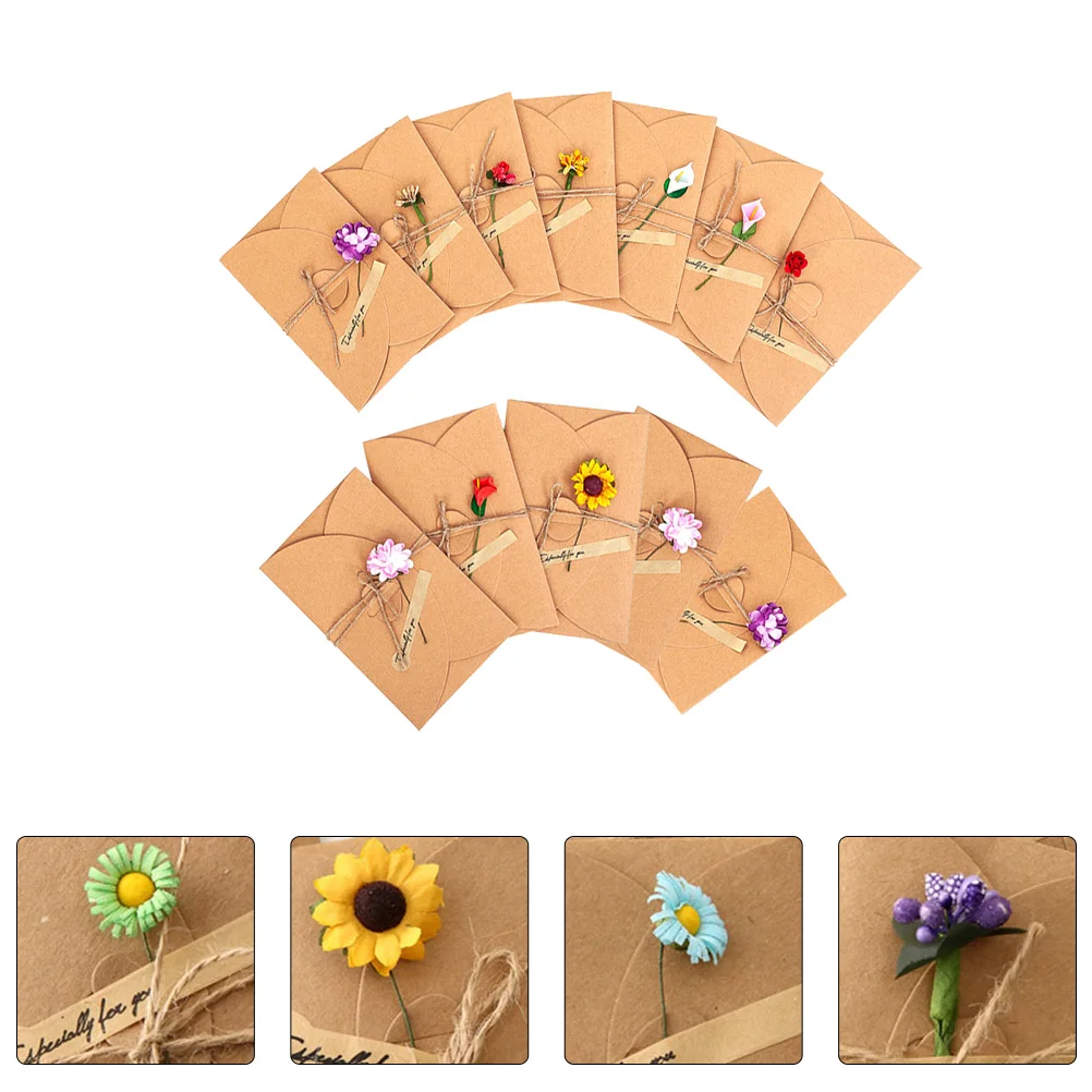 

12 Pcs Dried Flower Greeting Card Cards Festival Blessing Invitation Letter Envelopes Blank Handmade Kraft Paper