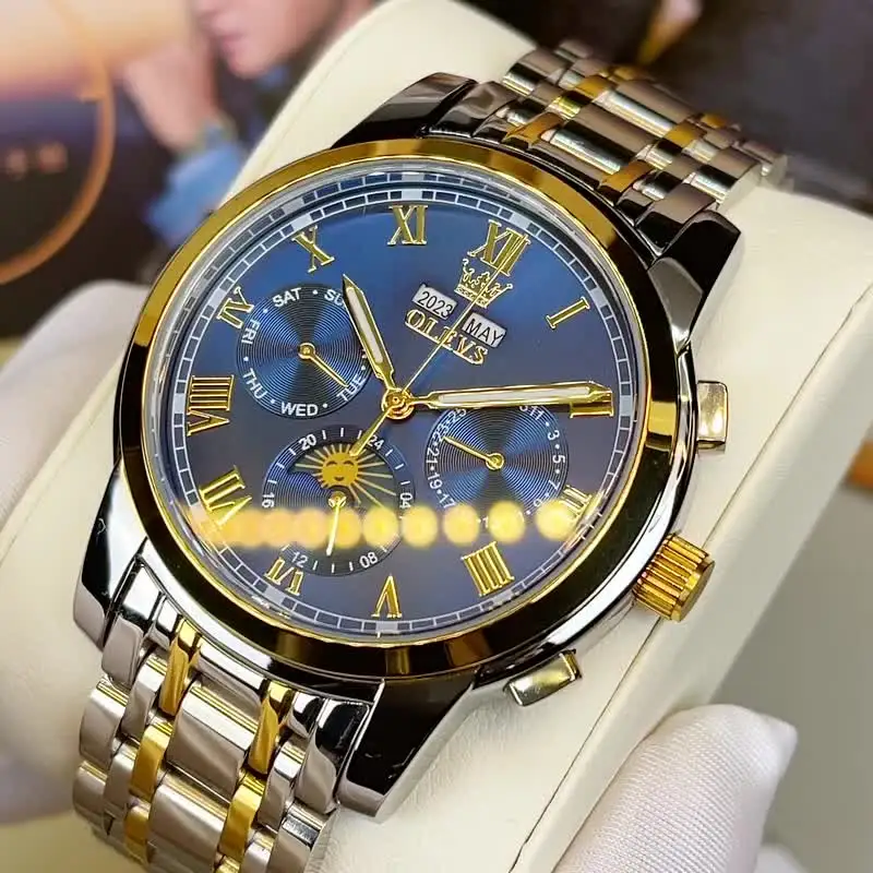 OLEVS Orologi automatici da uomo oro auto carica meccanica business abito di lusso in acciaio inox fase lunare impermeabile luminoso calendario orologi da polso per gli uomini, 6692: Bracciale argento
