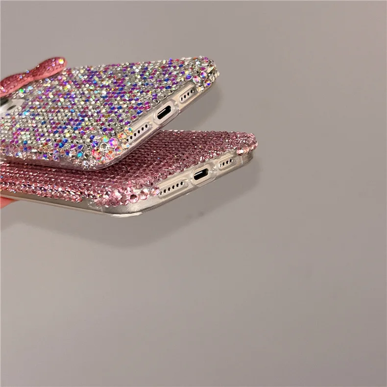 Bling Full Diamond Bowknot Phone Case For iPhone 11 12 13 14 15 16 Pro Max 7 Plus XR XS Max Luxury Pink Rhinestone Glitter Cover