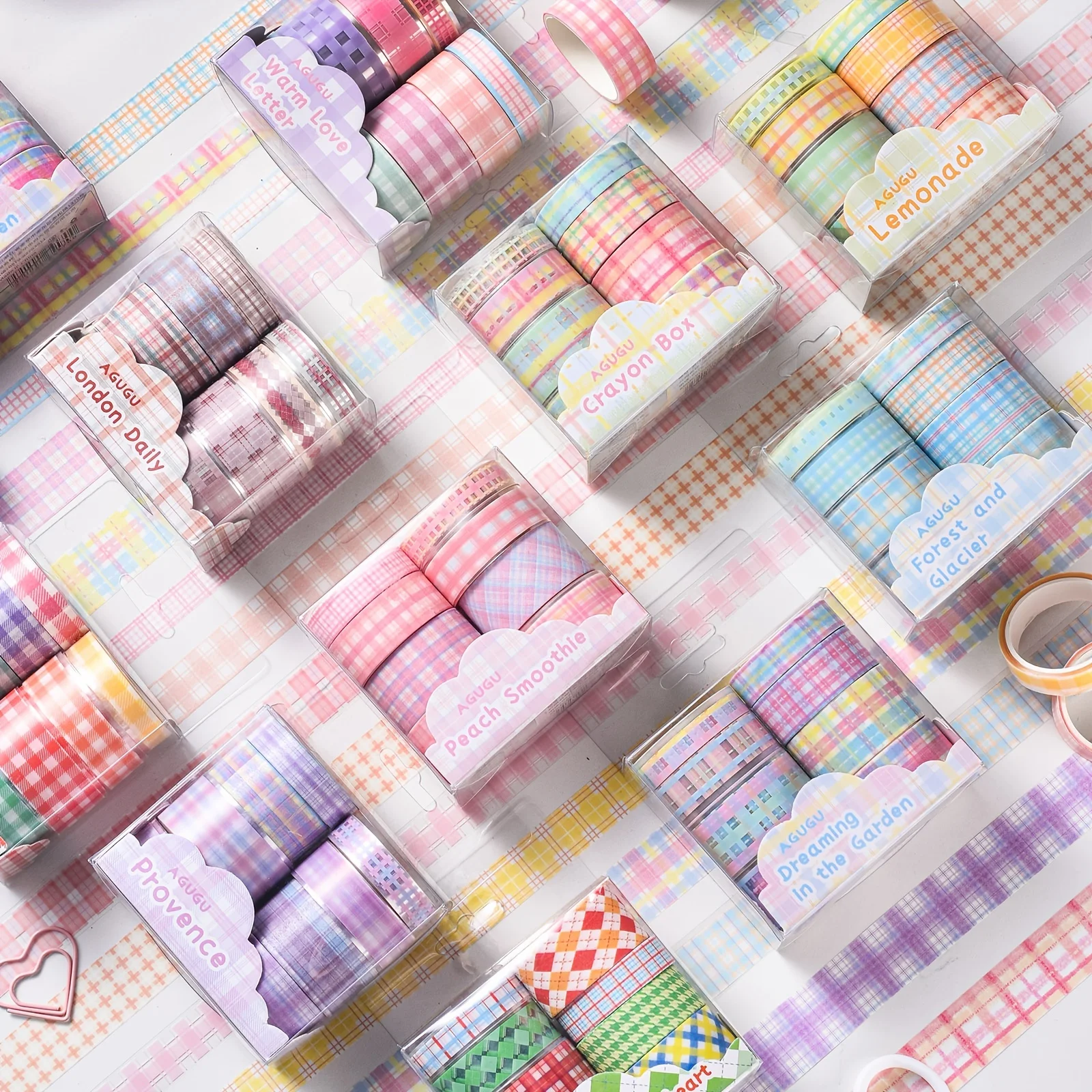 8pcs Decorative Colored Plaid Masking Tapes Set for Scrapbooking, DIY Decor and Crafts, Bullet Journals, Planners, Junk Journal