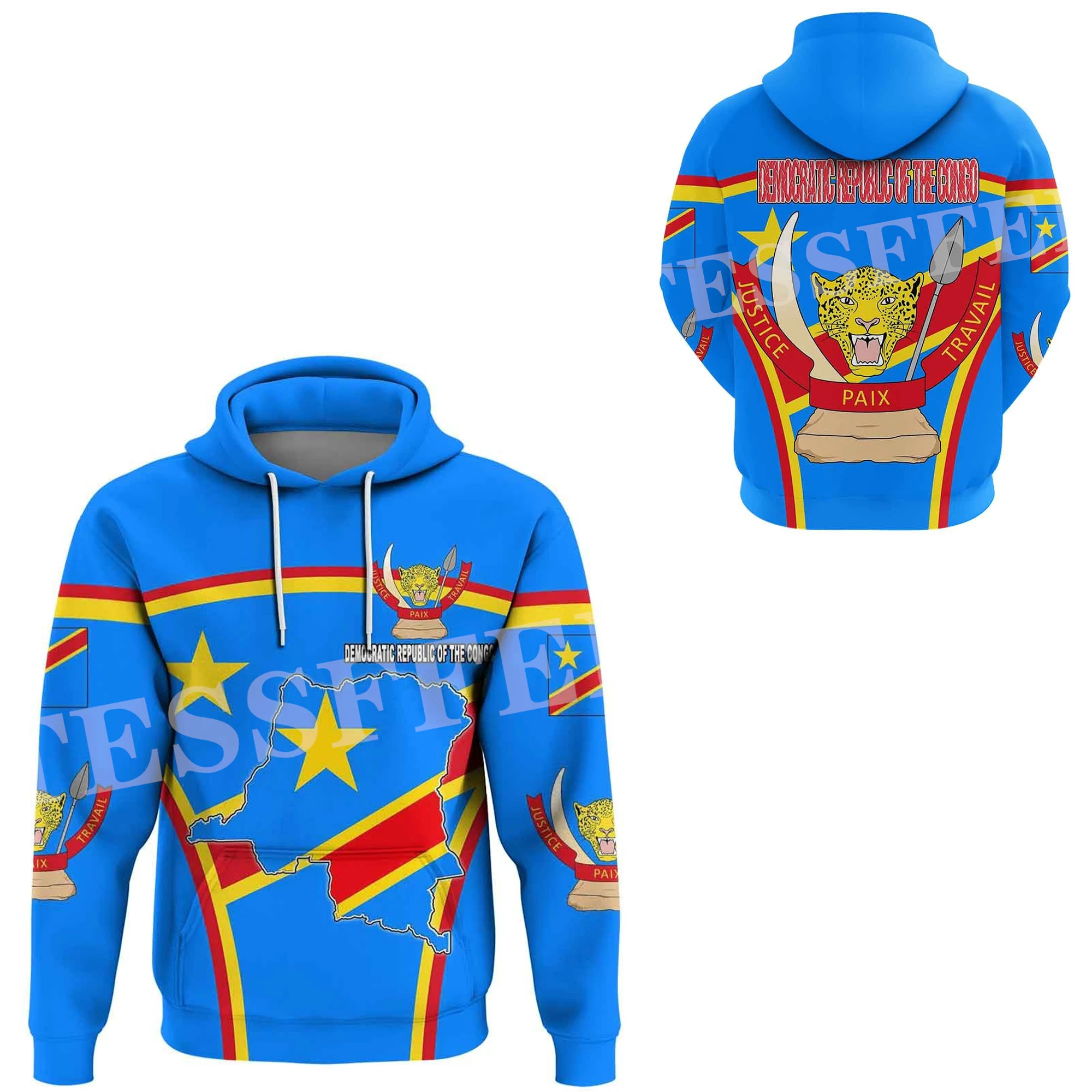 NewFashion Africa Country Congo Leopard Flag Tribel Tattoo Retro Tracksuit Harajuku 3DPrint Unisex Casual Funny Jacket Hoodies M