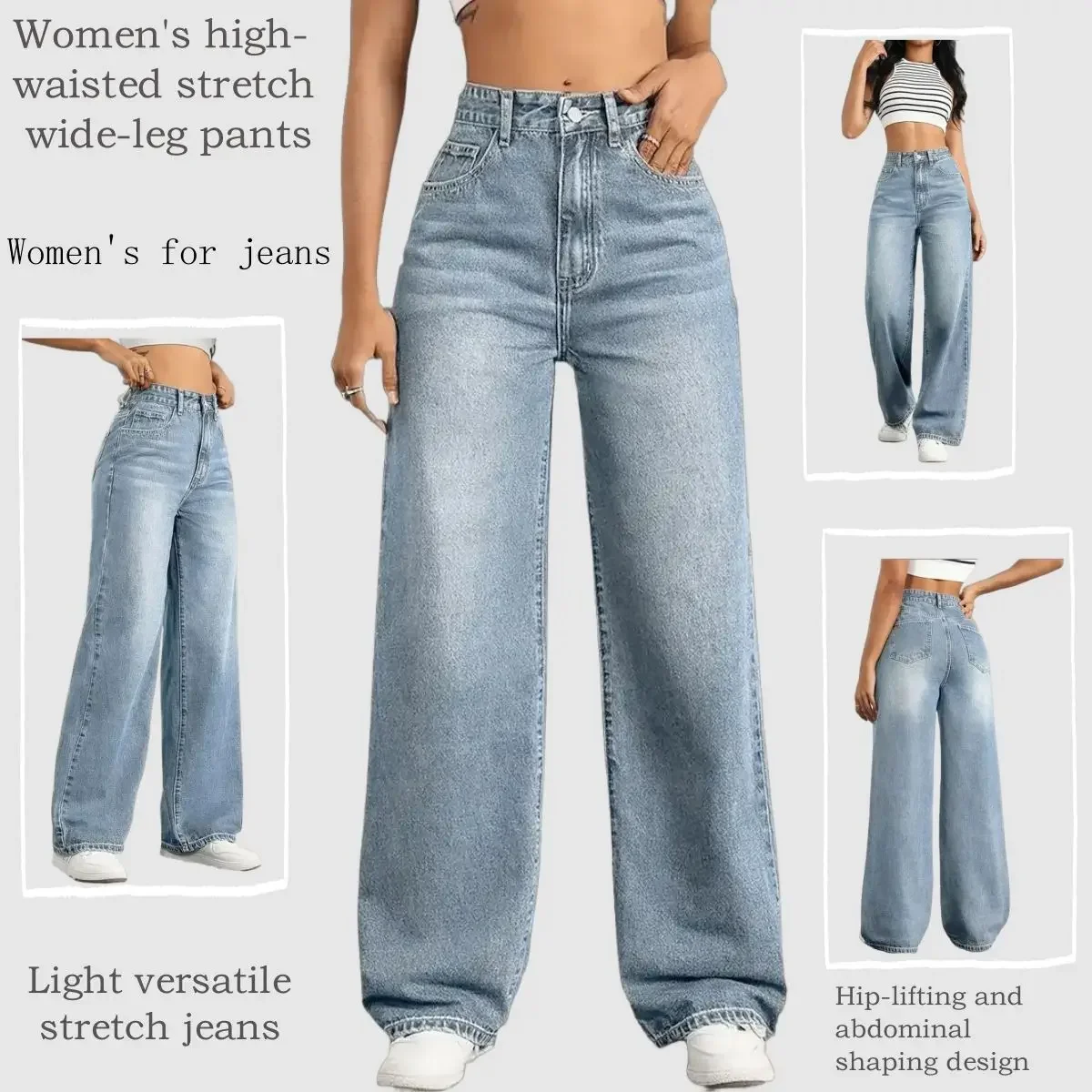 Y2k Jeans Jeans for Woman Classic Blue Elastic Straight Leg Simple Design Retro Style Stretchy Denim Trousers 6