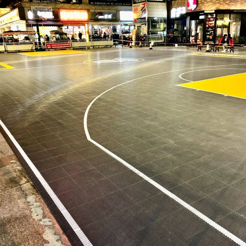 

Beable DIY Outdoor School Game Court Black Basketball Court Flooring Surface For Modular Sport Court Interlocking Tiles Lines