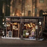 DIY Wooden Miniature Model Kit Magic Coffee Shop Casa Doll Houses 3D Puzzle Dollhouse With Furniture for Friends Christmas Gifts 2