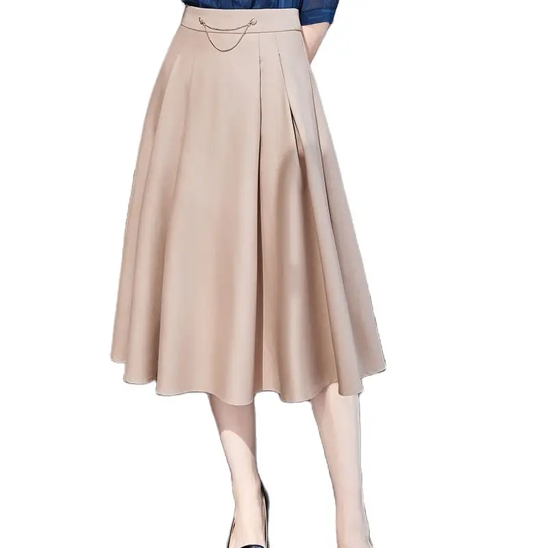 

Lenshin Women Solid Pleated Clothes Shcool Summer High Waist Korean Harajuku Japanese Pinup Retro Vitage Midi A-line Skirt