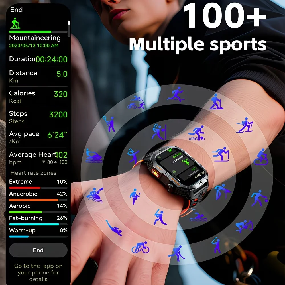 2026 New Military GPS Map Tracker Smart Watch Men Outdoor Flashlight Compass Waterproof Bracelets Heart Rate Call Sports Watches 5