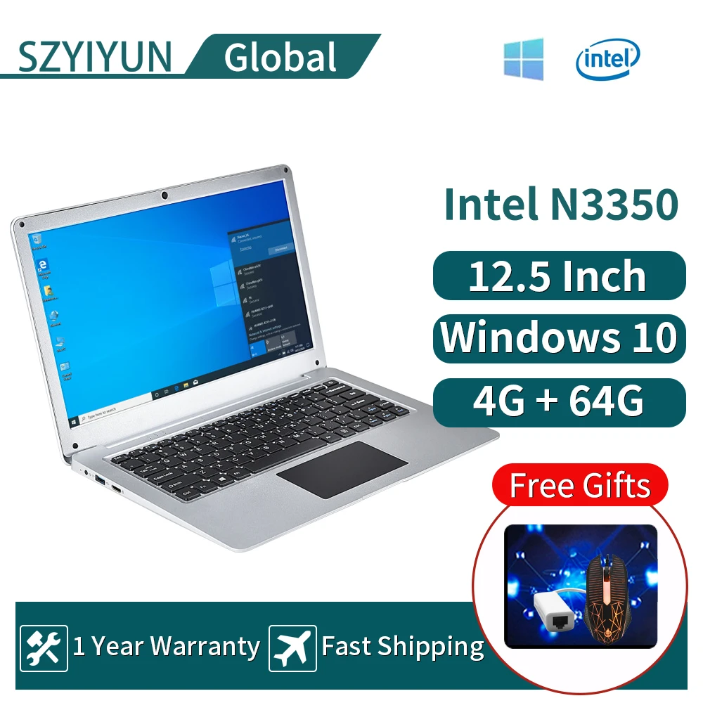 Netbook ordenador portátil de 12,5 pulgadas, ultraligero, Intel 4GB + 64GB, Windows 10 Pro, 64 bits|Ordenadores portátiles| - AliExpress