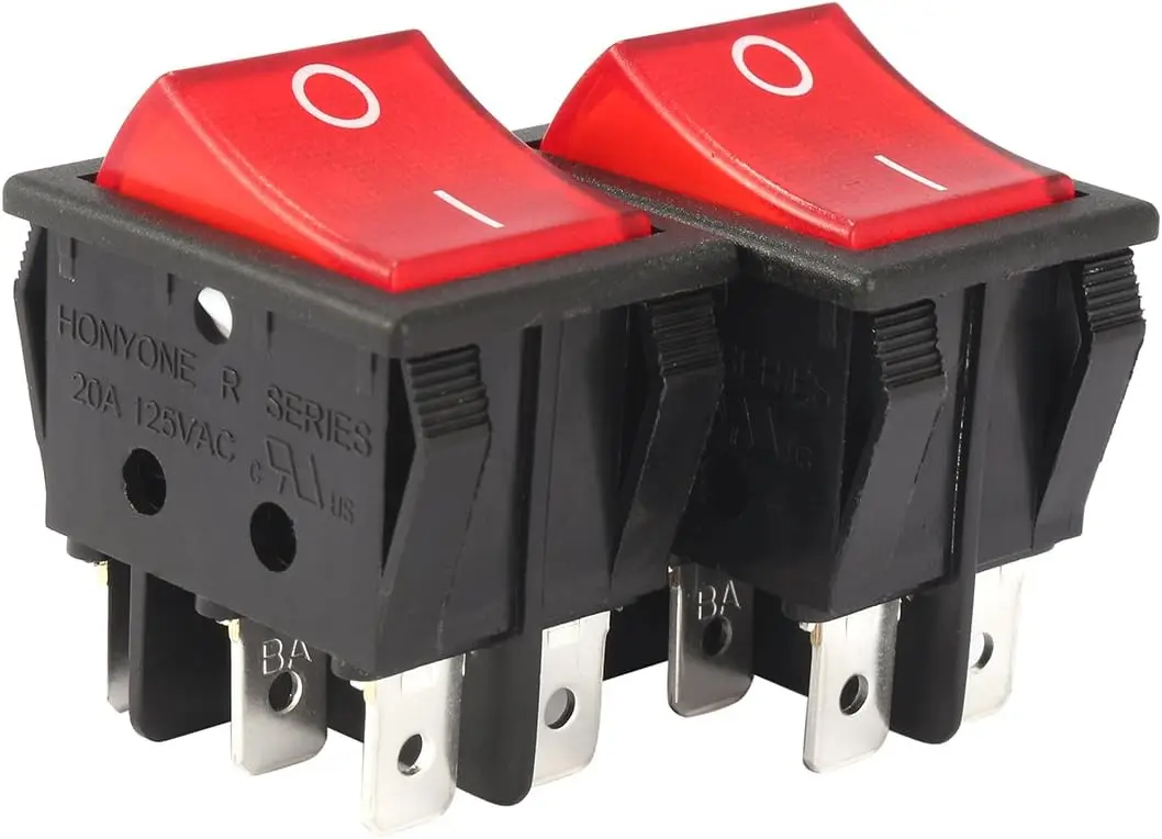 

Keszoox DPST 2Pcs AC 20A/125V 22A/250V DPDT 6Pins 2 Position On/Off Red Bulb Light Illuminated Boat Rocker Switch