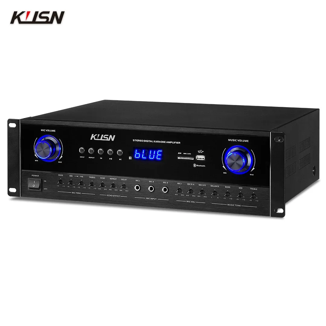 250W+250W 8옴 전문가용 디지털 노래방 파워 앰프 사운드 DSP 피드백 억제 PA 시스템 (USB 블루투스 포함)