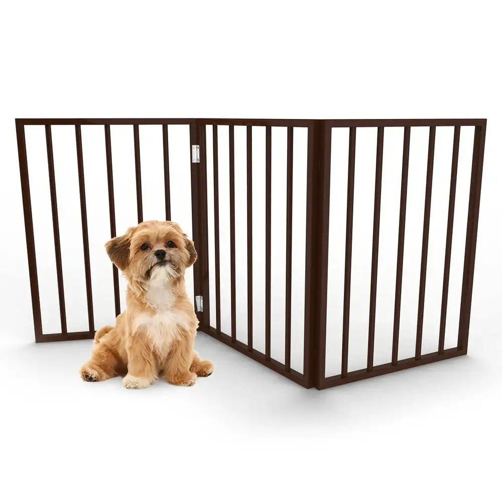 

Indoor Pet Gate - 3-Panel Retractable Dog Gate for Stairs or Doorways - 24-Inch Freestanding Folding Pet Fence for Cats and Dogs