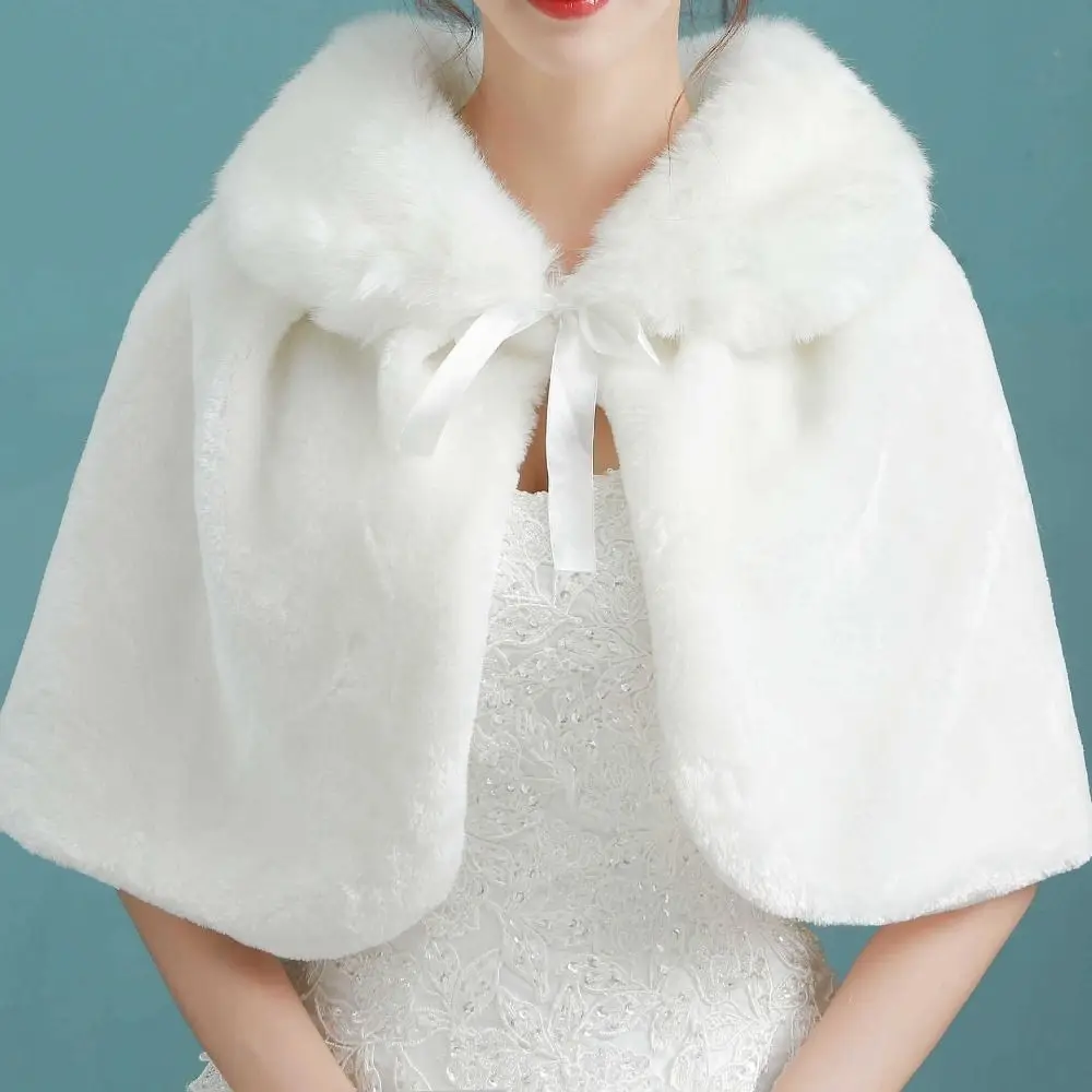 Fur White Wedding Jackets Bridal Wrap Wedding Accessories Elegant Wedding Bridal Shawl  Wrap Fur Shawl Winter Cape