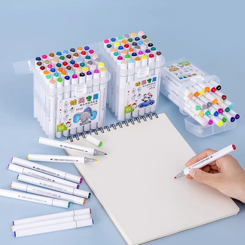 Pennarelli lavabili 12/24/36/48 colori pennello per pittura per bambini studente disegno penna a base d'acqua a doppia testa - immagine 4