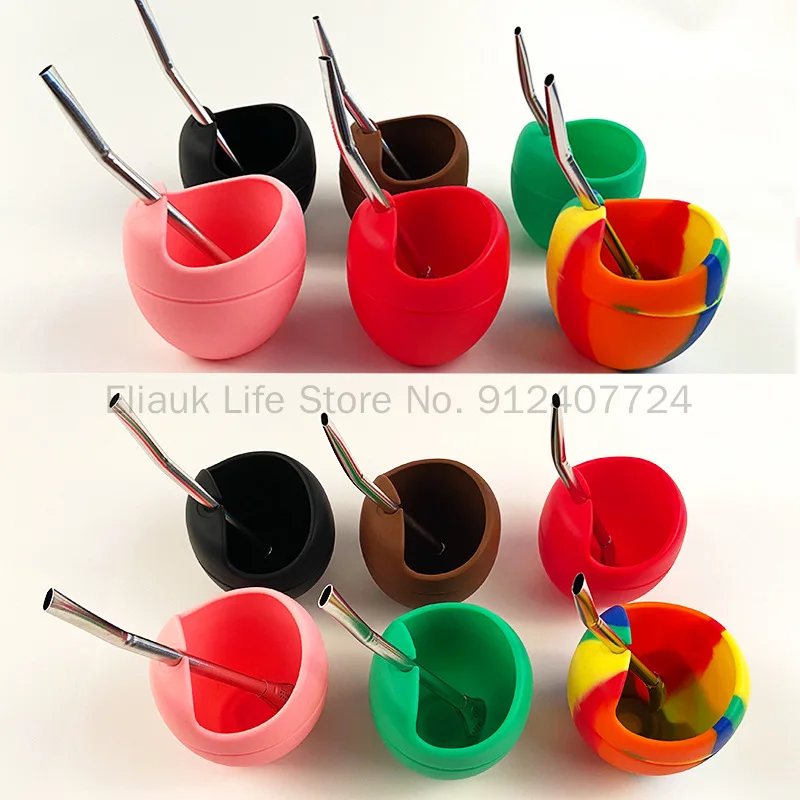 5oz Silicone Bombillas Yerba Mate Cup Set Tea Cup With Yerba Bombilla Straw  BPA Free Thermal Mug Bar Dinnerware Accessories