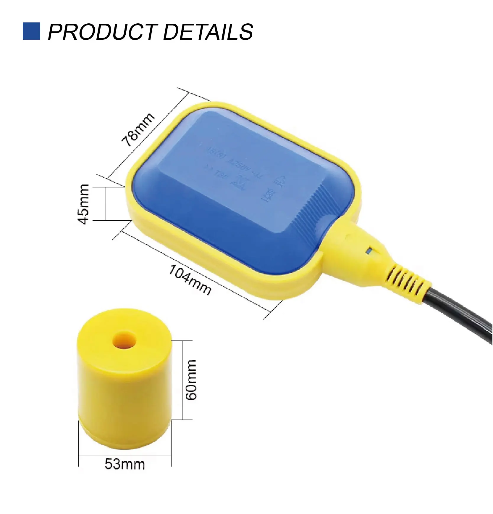 PP Cable Float Switch 2-6m IP65 Waterproof Liquid Level Controller 1650W Single