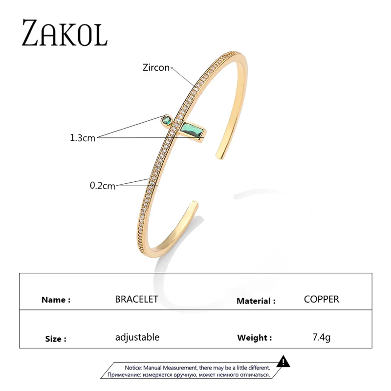 Fashion Green Cuff Bangles for Women Rectangle Zirconia Bracelets Christmas Party Jewelry,bangle bracelet,zirconia bangle