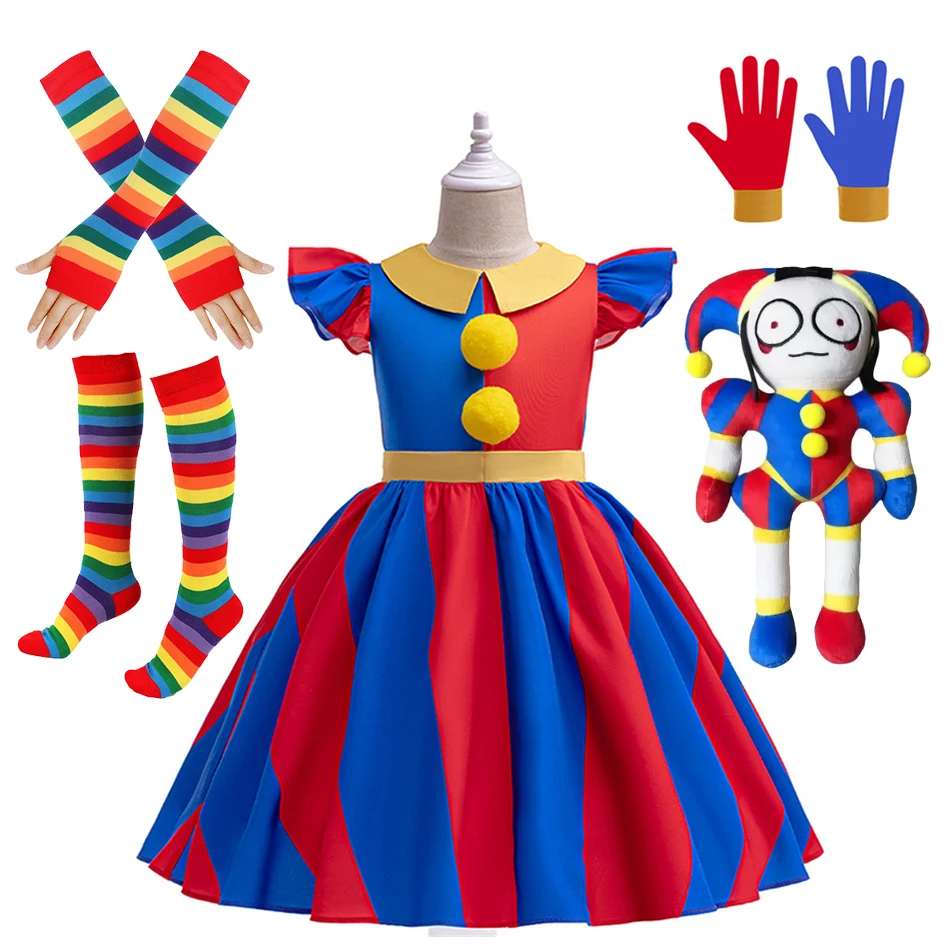 Costume Pomni Da Bambina - The Amazing Digital Circus - Vestito Con Guanti Per Halloween E Carnevale - 2
