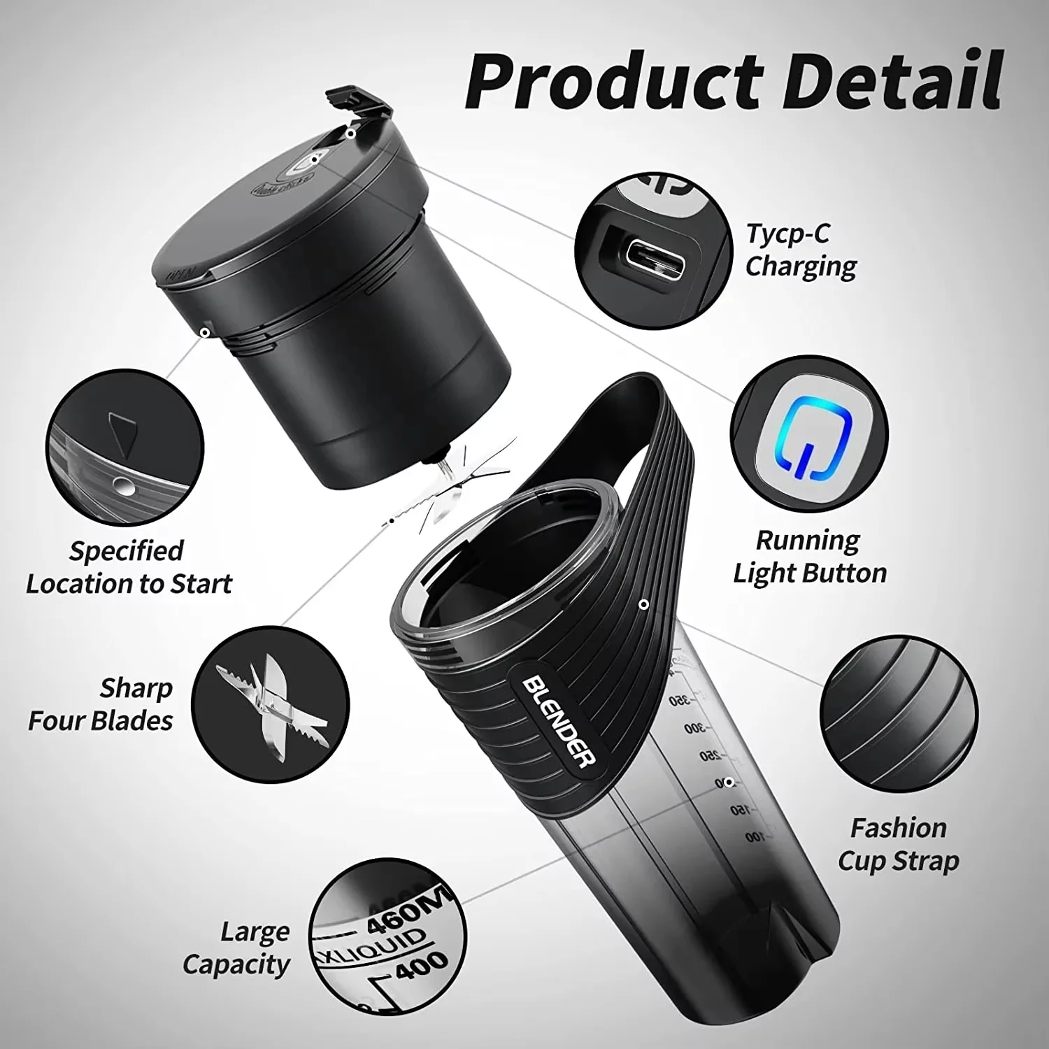 Portable Blender Juicer Type-C Charging Personal Smoothie Blender Fresh Juice Mixer Machine Sport Travel Shakes Stirr Citrus 5