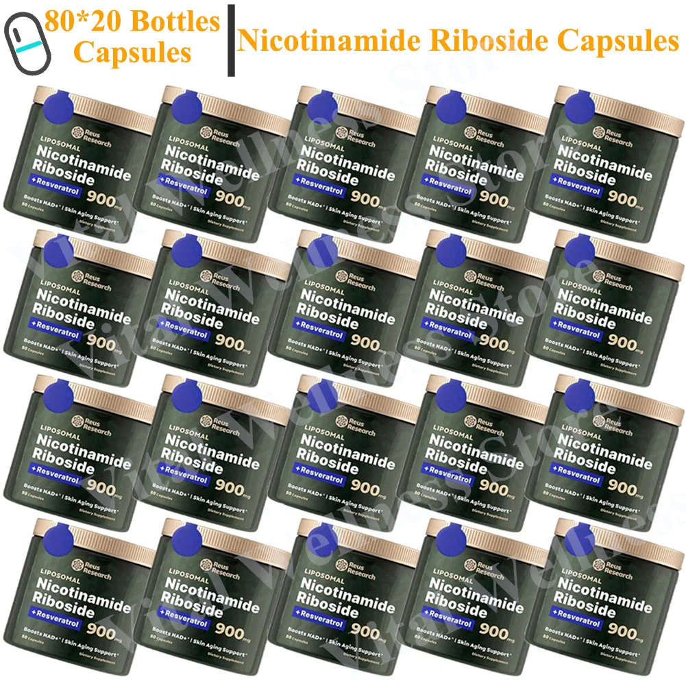 Nad Supplements 20Bottles NAD+ Supplement Capsules-Liposomal Nicotinamide Riboside Capsules 900mg With Resveratrol 80pcs/Bottle
