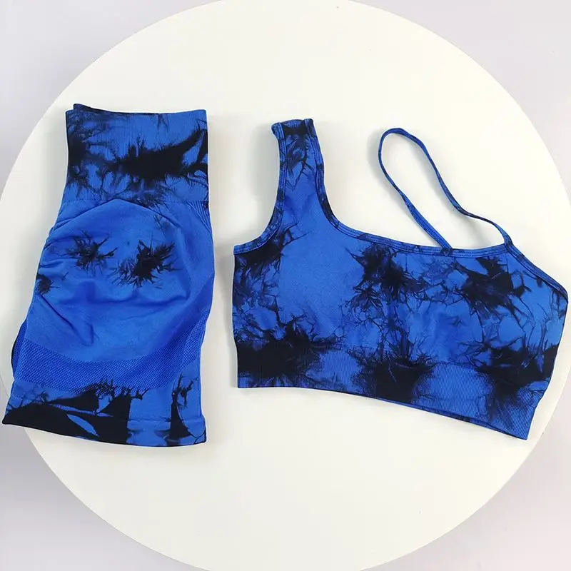 Tie Dye Yoga Women's Tracksuit Fitness Yoga Sets Sportswear Workout Bra+High Waist Shorts Gym Clothing Seamless Sports Suits