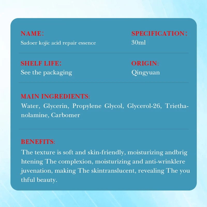 SADOER Kojic Acid Facial Serum for Face Moisturizing Whitening Anti Wrinkles Anti-aging Freckle Removal Facial Essence