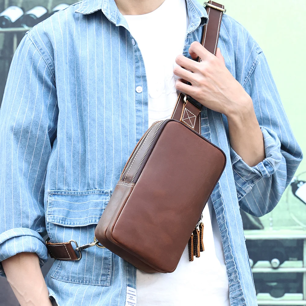 JOYIR Genuine Leather Men\'s Shoulder Bag Male  Crossbody Chest Bag Men Chest Pack Leather Mens Sling Bags Casual Daypack