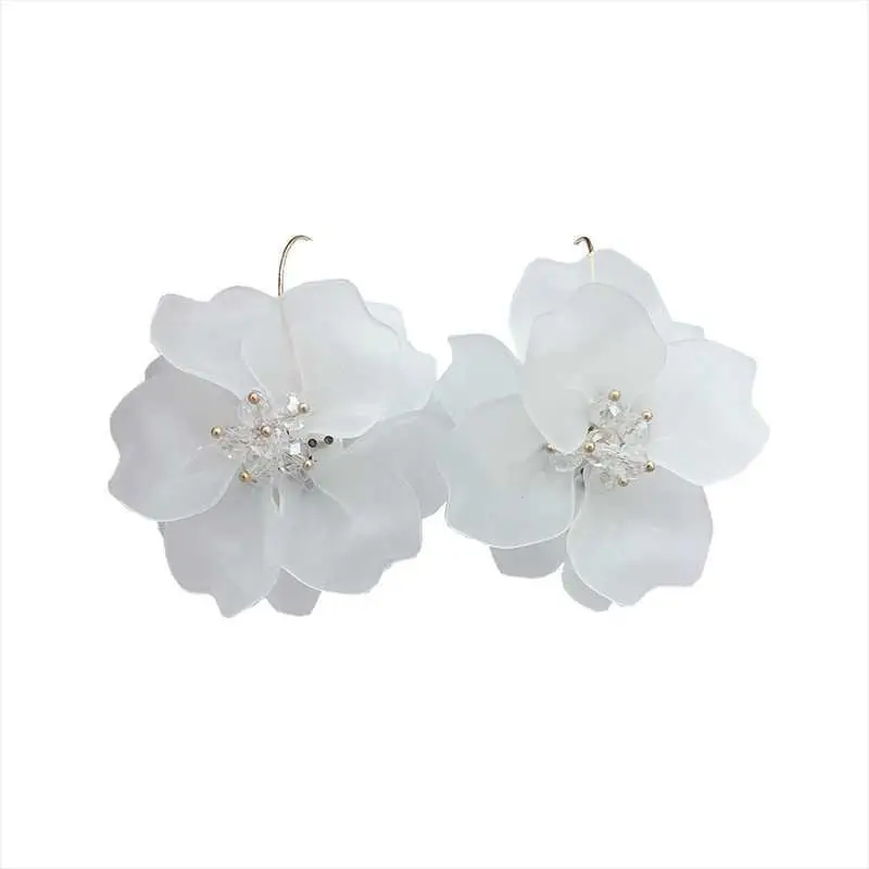Dangle Earrings Drop Earrings Flower Earrings Acrylic Earrings Crystal Earrings Minar Exaggerated White Acrylic Flower Earrings Clear Crystal Floral Petal Large Drop Earrings for Women Statement Jewelry Gifts