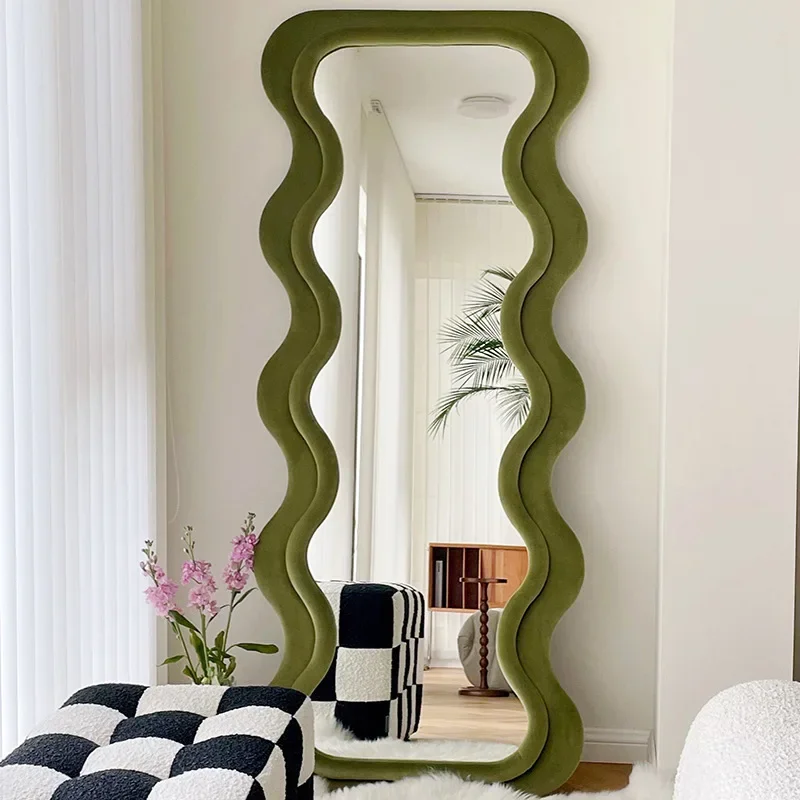 

Irregular Art Floor Mirror Full Length Nordic Design Living Room Large Frame Lace Mirror Home Design Girls Decorations