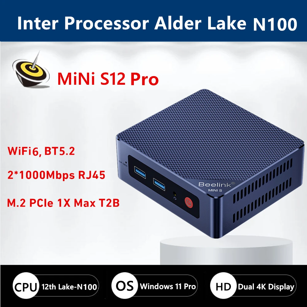 

Beelink MiNi S12/S12 Pro Windows 11 Mini PC Intel N95 N100 DDR4 8G 256G SSD 2.4G&5G Dual Wifi BT5.2 1000M LAN 16G 500G GAMING PC