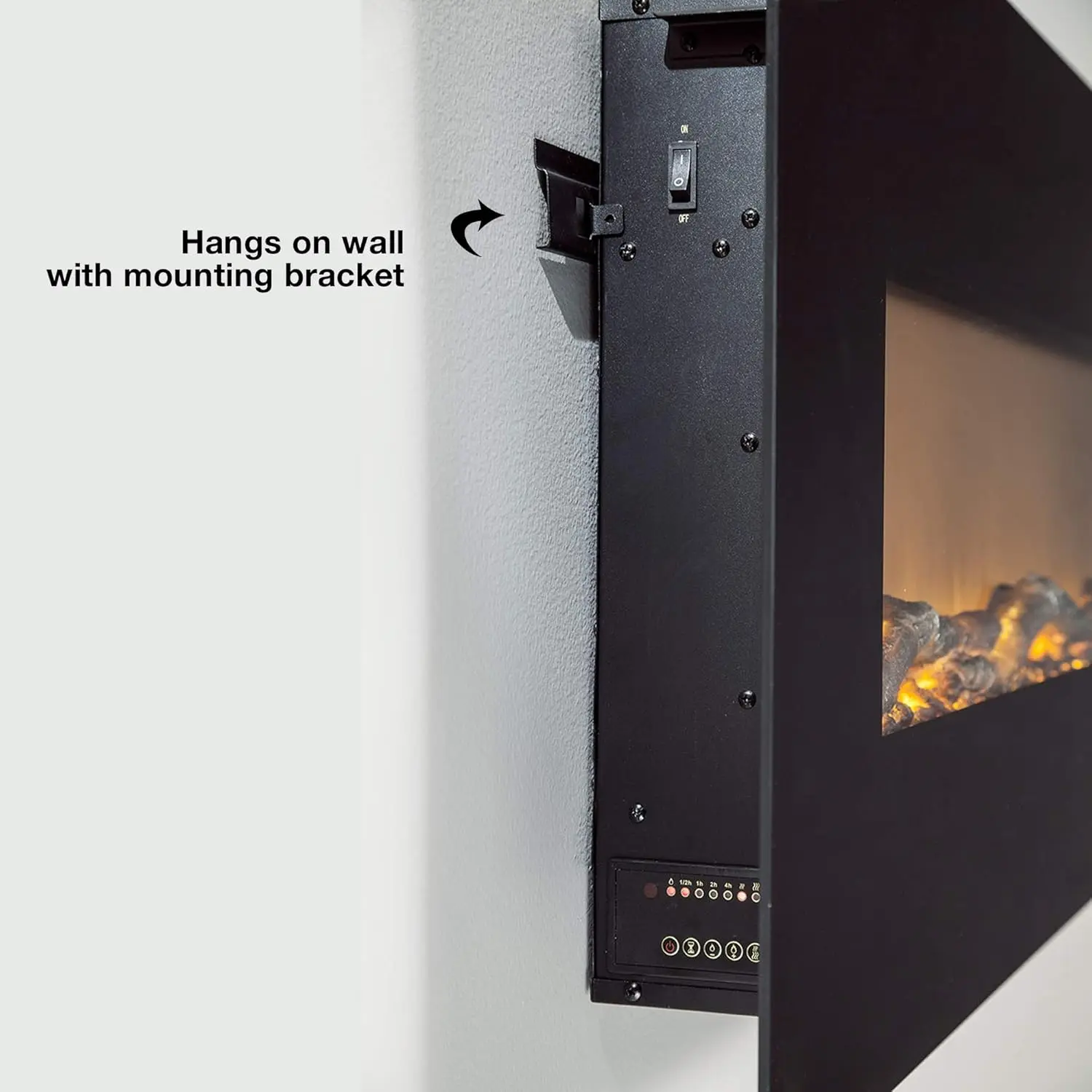 80026-Stainless Electric Fireplace-(Stainless) 50 Inch Wide On-Wall Hanging Log & Crystal Included 5 Flame Settings