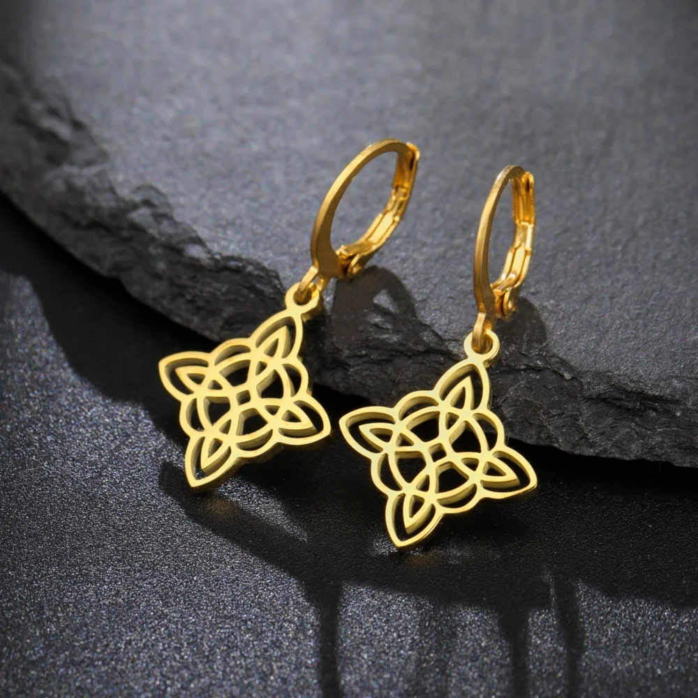 Eueavan Hexenknoten-Creolen, Edelstahl, Hexerei, keltische Knoten, Amulett-Ohrringe für Frauen, Wicca-Schutz, Schmuck, Geschenke – Detail 11