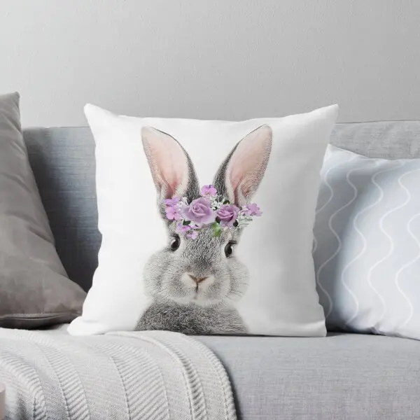 

Bunny With Flower Crown Printing Throw Pillow Cover Decorative Anime Decor Bedroom Hotel Throw Bed Pillows not include One Side