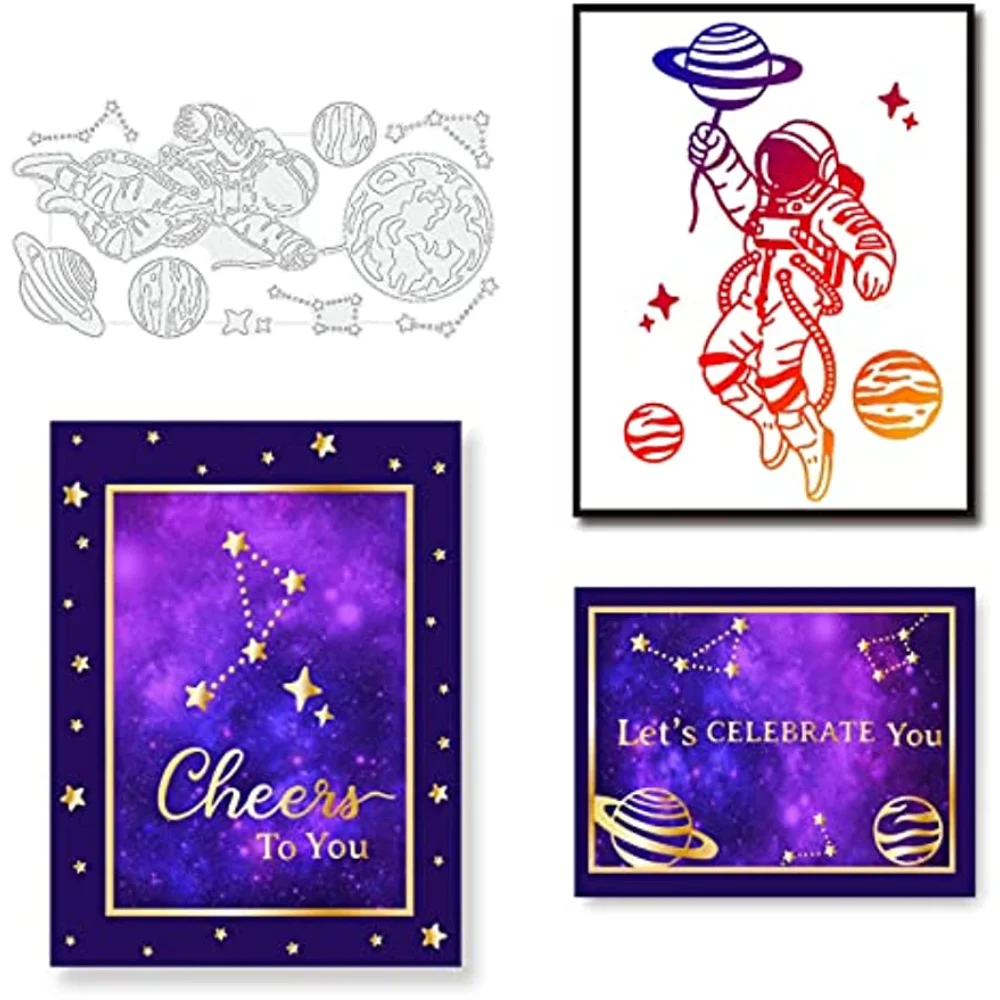 

Astronaut Hot Foil Plate for DIY Foil Paper Planet Earth DIY Foil Embossing for Scrapbooking Decor Cards Making Matte Platinum