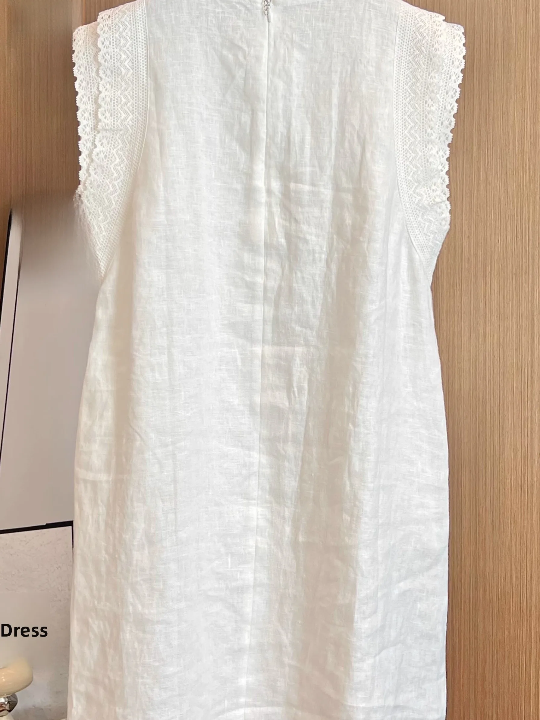 Artistic Pure Color Cotton Linen Svel Dr Large Size Women's Lace Patchwork Fly Sve Mid-Length Vest Dr Summer