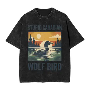 stupid canadian wolf bird T-Shirts Men Vintage Pure Cotton Tee Shirt Round Neck Short Sleeve T Shirts Plus Size Clothes