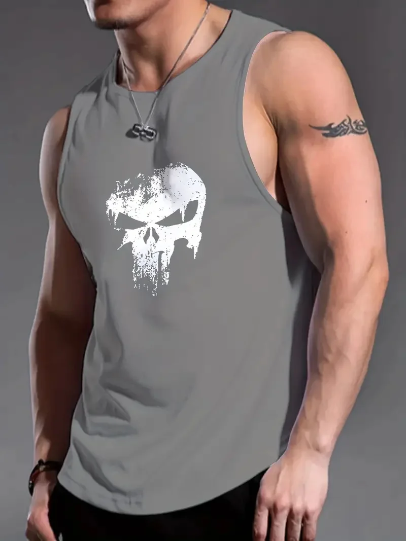 Gilet sportivo da uomo senza maniche, girocollo, T-shirt fitness alla moda, traspirante, a maniche corte
