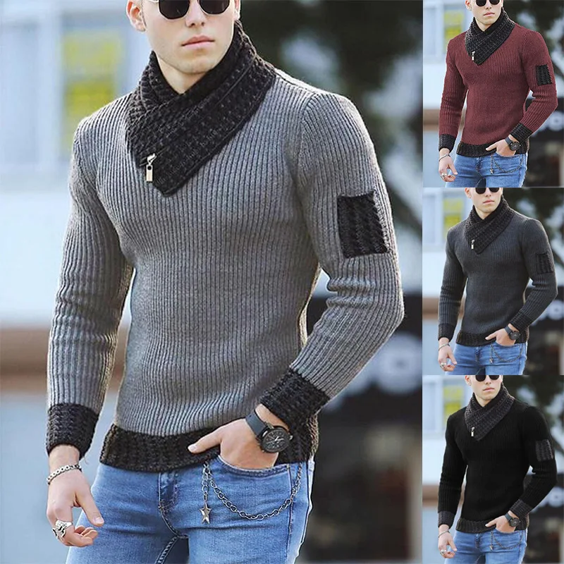 

Autumn and Winter Fashion New Men's British Style Long-Sleeved Pullover Sweater Scarf Turtleneck Design Trend Casual Knitwear