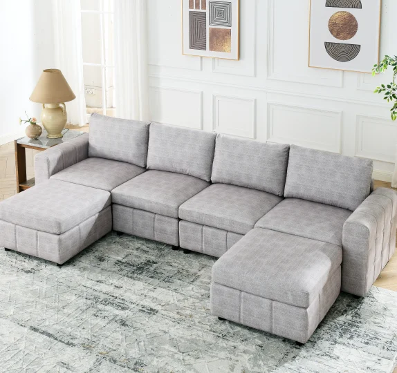 

Upholstered Modular Sofa, U-Shaped Sectional Sofa for Living Room Apartment(4-Seater with 2 Ottoman)